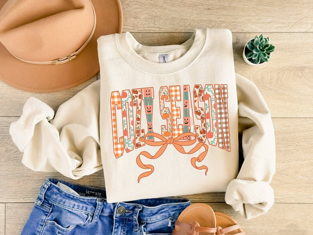Cozy Season Bow Dark Cream Seasonal Fall Graphic Sweatshirt