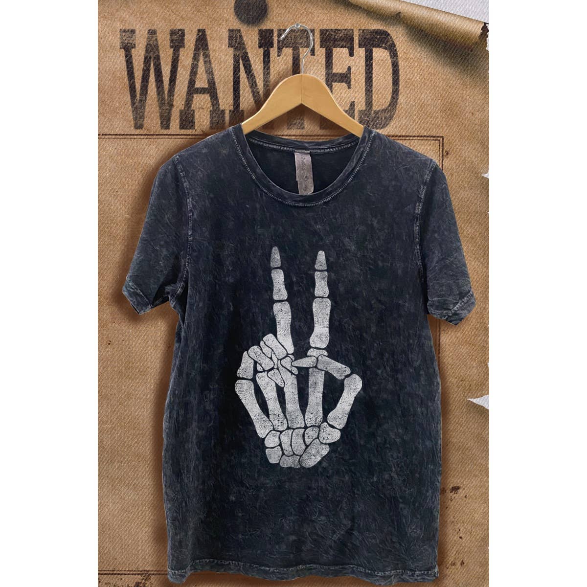 Skull Hand Mineral Wash Vintage Graphic  Tee