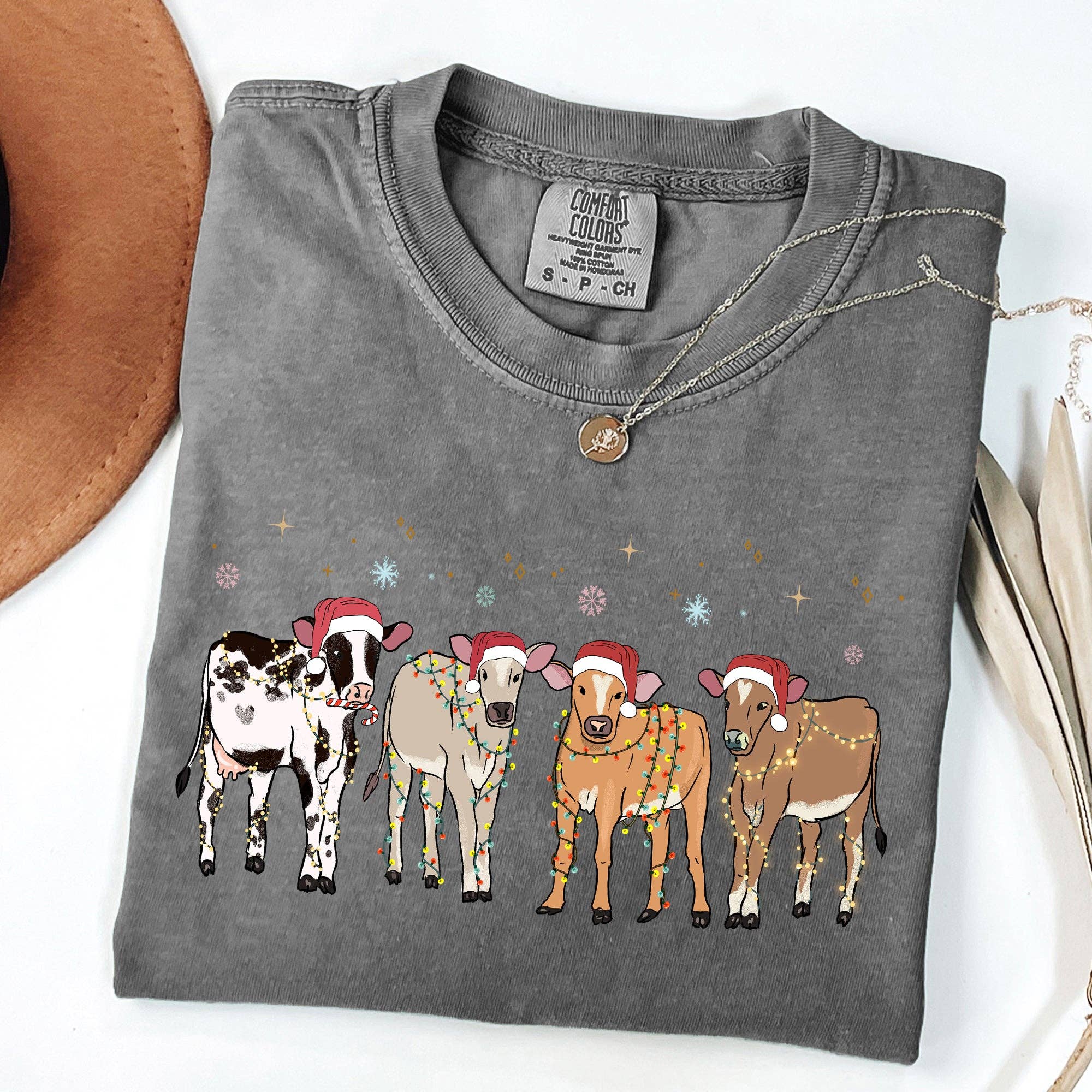 Christmas Calves, Holstein Cow Lovers Santa Farm Life Tshirt