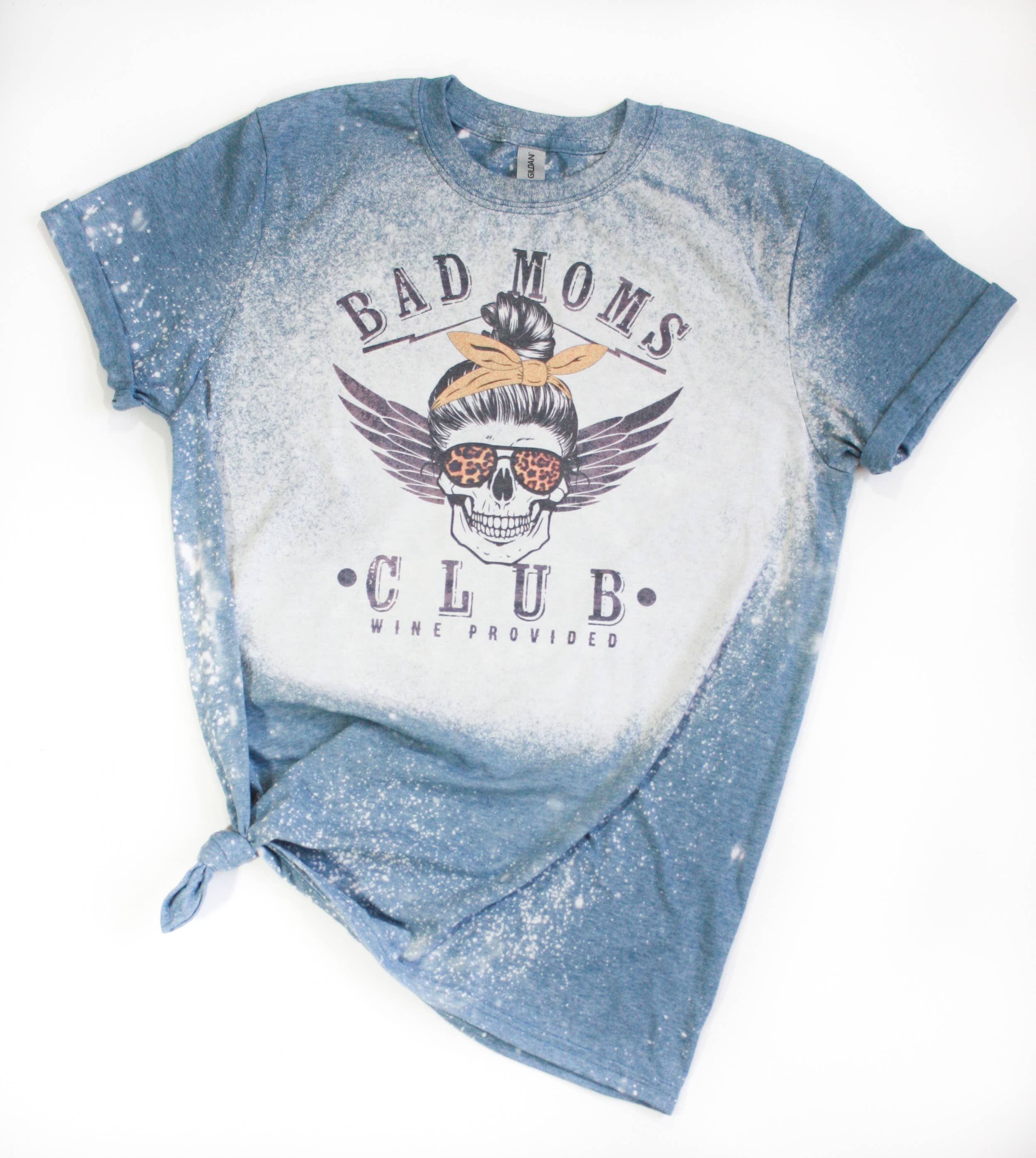 Bad Moms Club Skull + Wine Bleached Tee