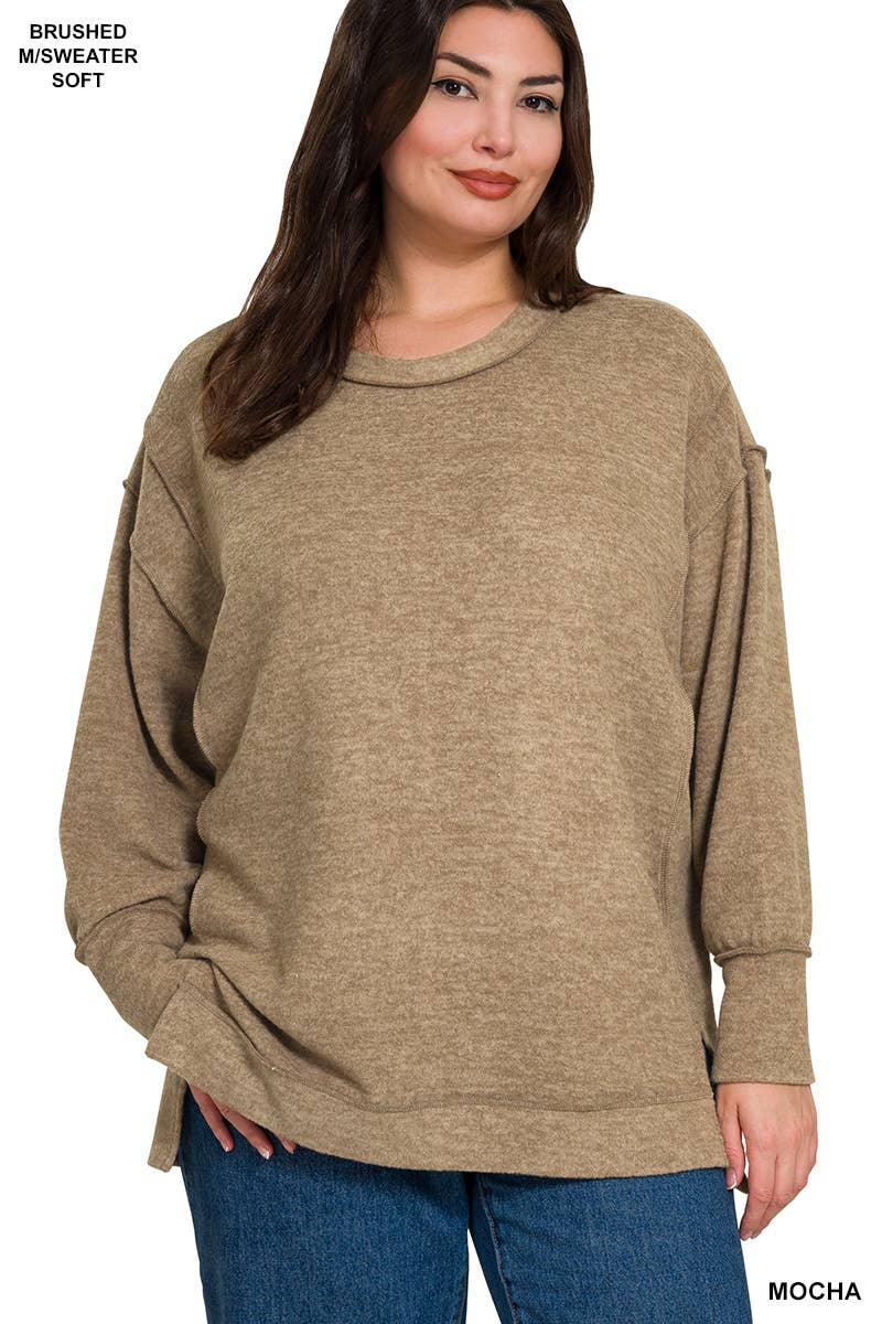 .SI-26469 Brushed Melange Hacci Oversized Exposed Seam Sweate