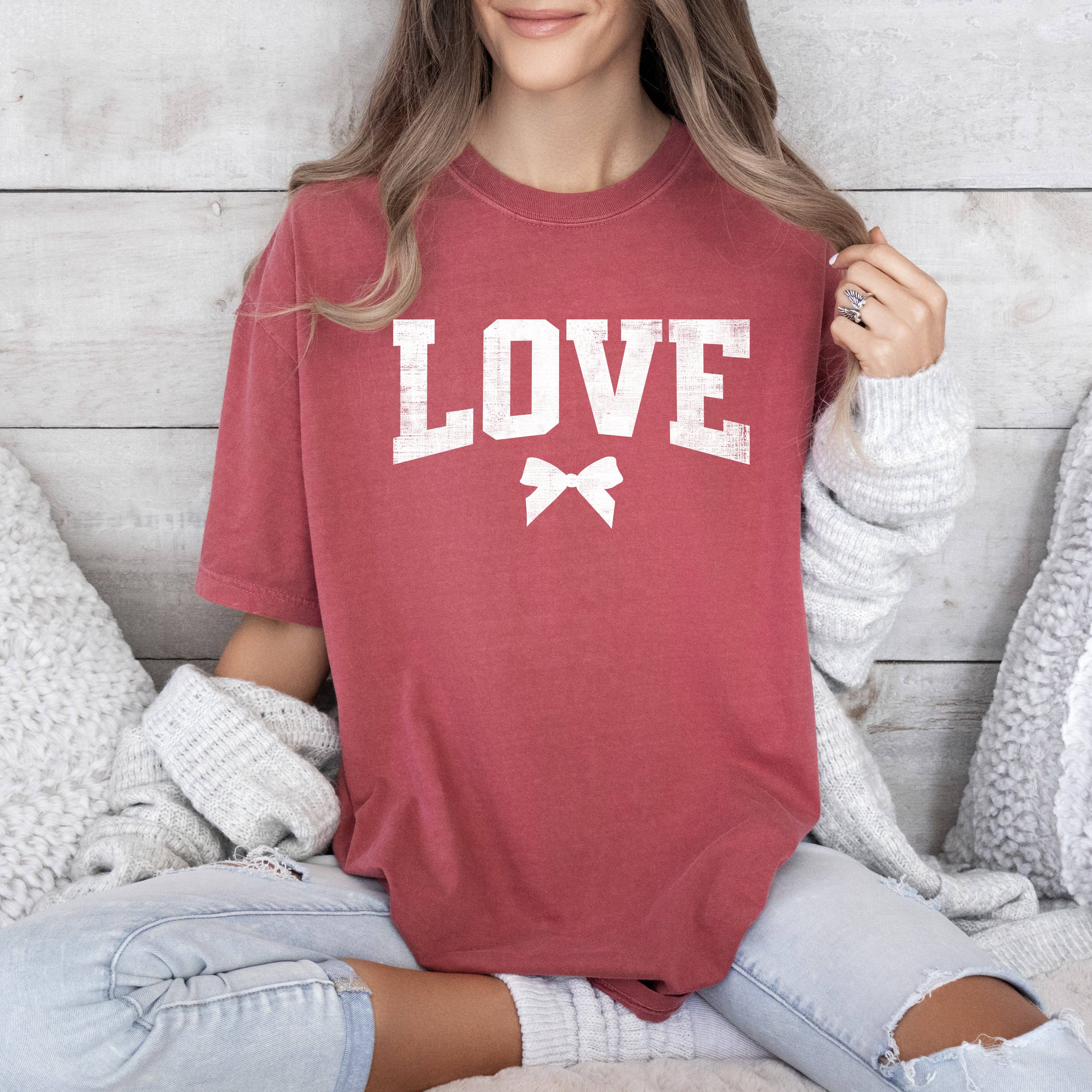 Love, Bow, Varsity, Valentine's Day, Comfort Colors T-Shirt
