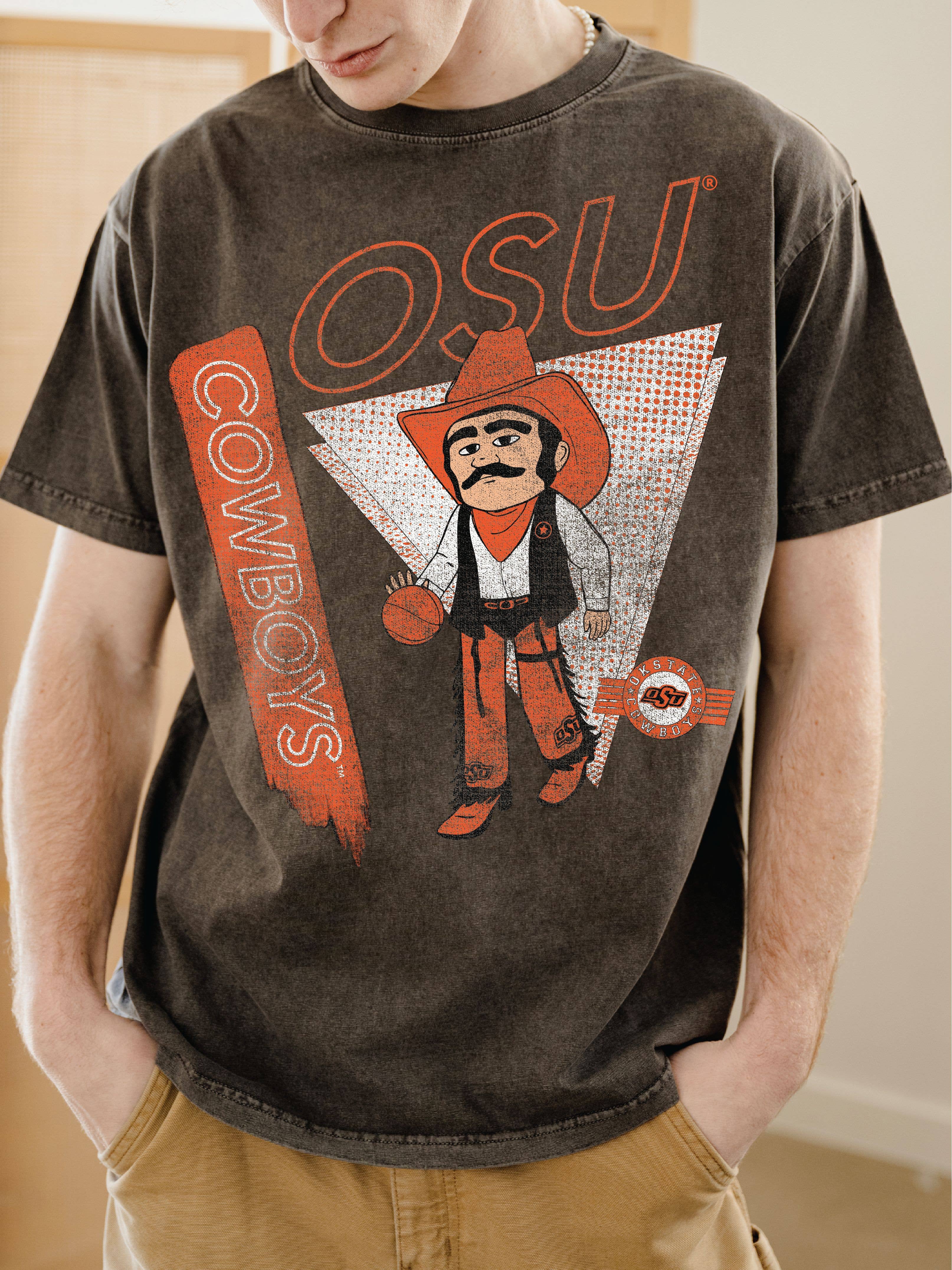 Osu Cowboys Courtside Basketball Charcoal Thrifted Tee