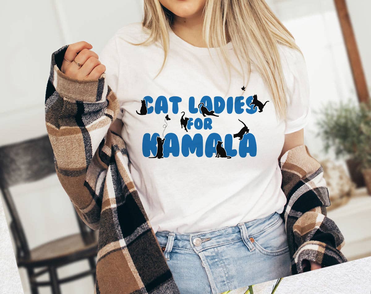 Cat Ladies For Kamala - Funny Democrat Feminist T-Shirt