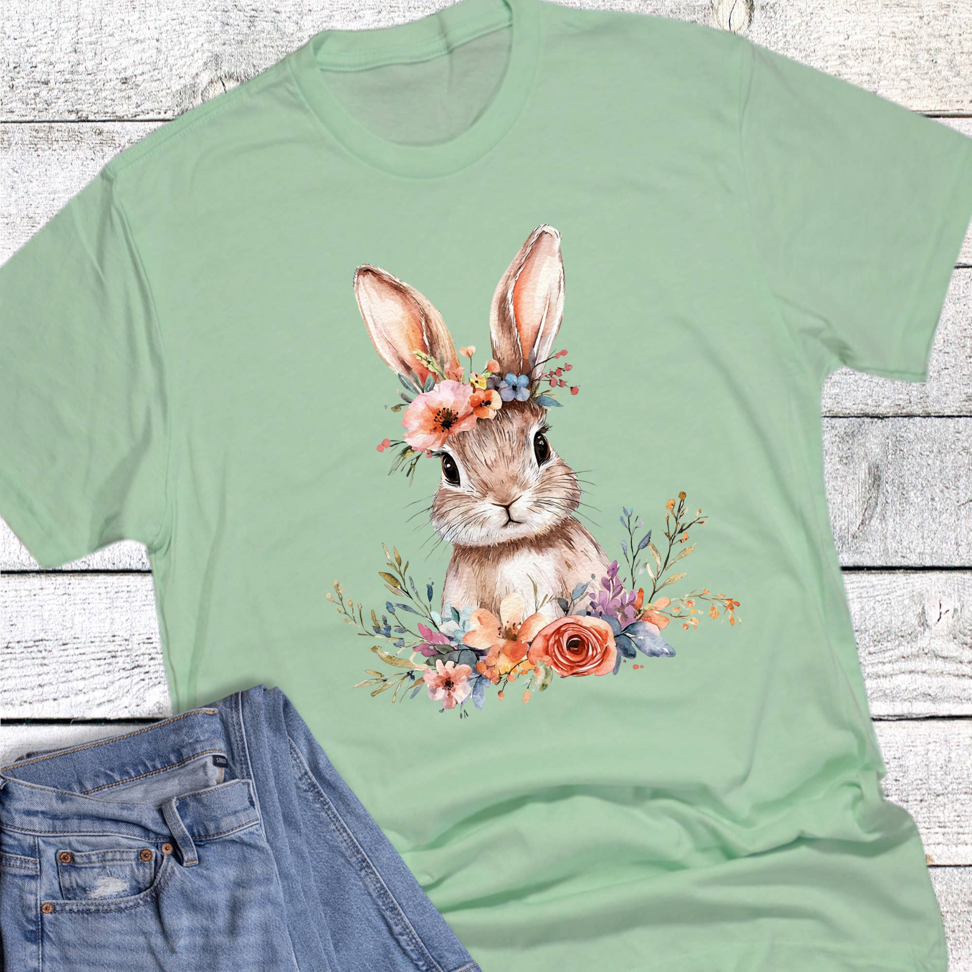 Easter Boho Floral Headband Bunny Graphic Tee