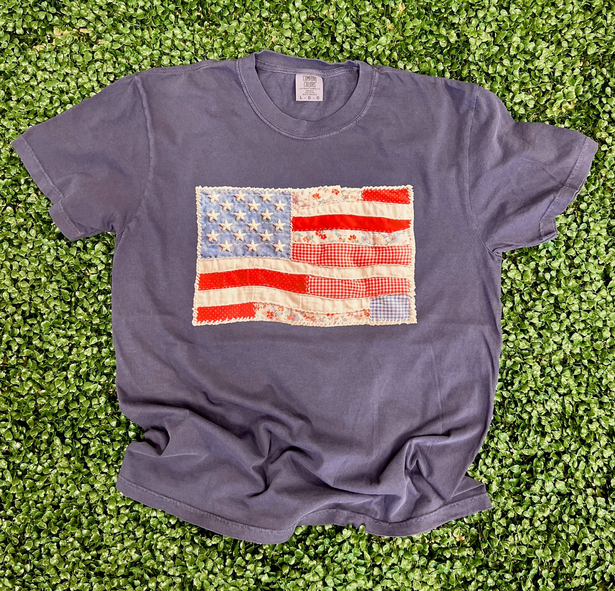 Patchwork USA Flag On Comfort Colors Navy