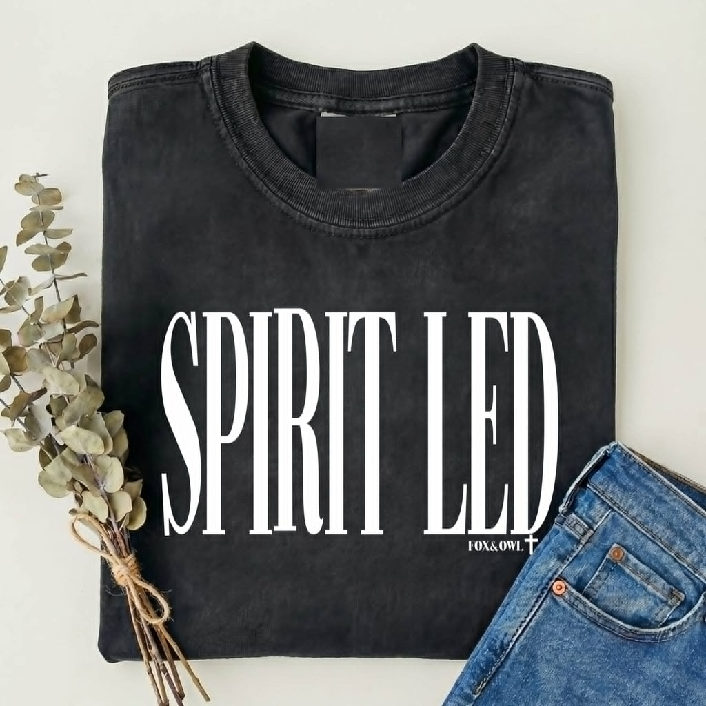 Spirit Led Black Comfort Color Faith Based Fall Graphic Tee