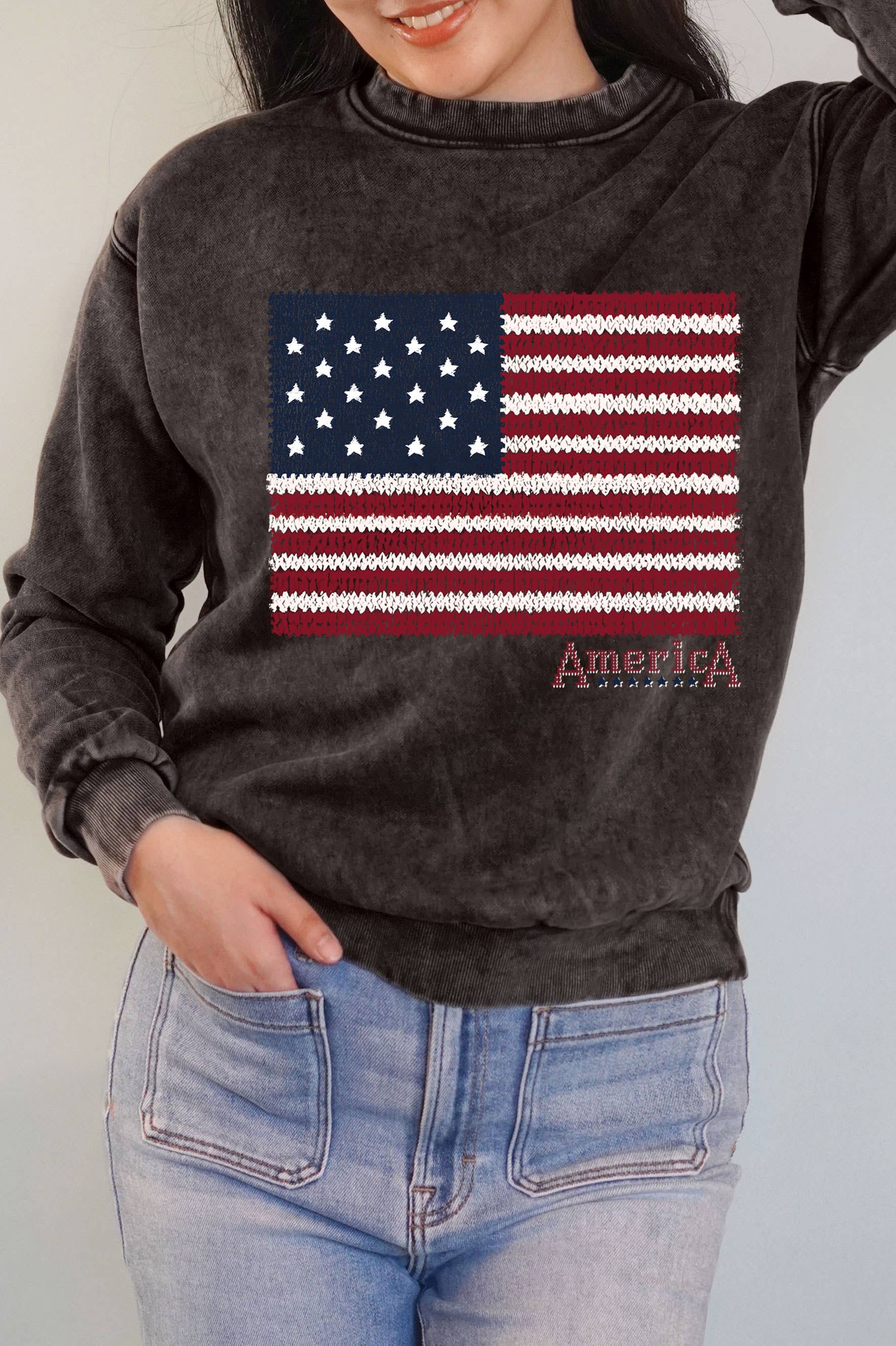 America Knit Flag Graphic Mineral Brushed Sweatshirts