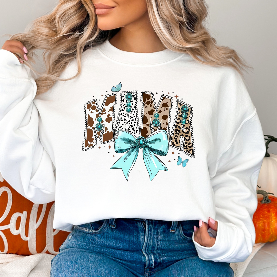 Western Mama Bow and Cow Print Sweatshirt
