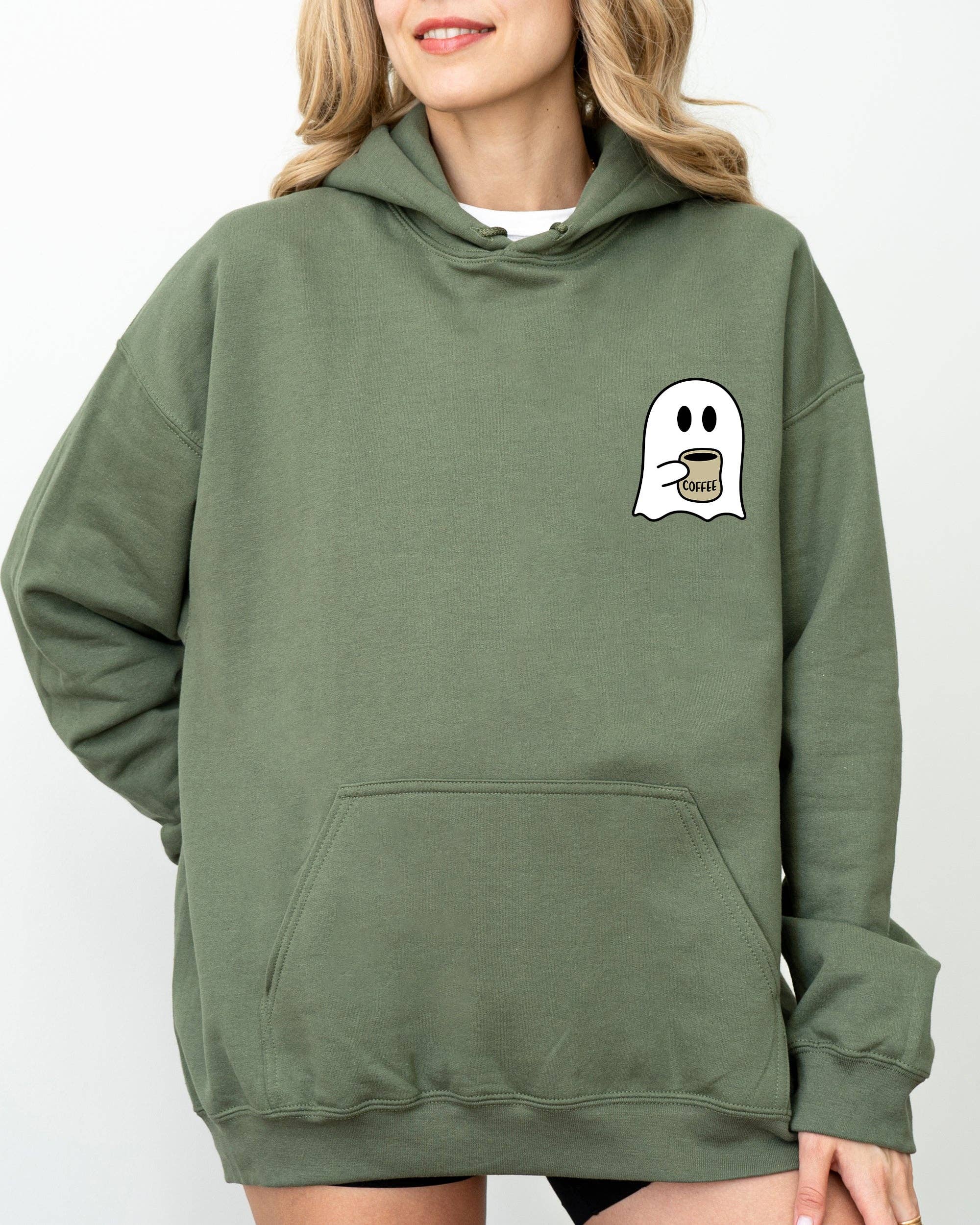 Ghost, Coffee Lover, Pocket, Skeleton, Halloween Hoodie