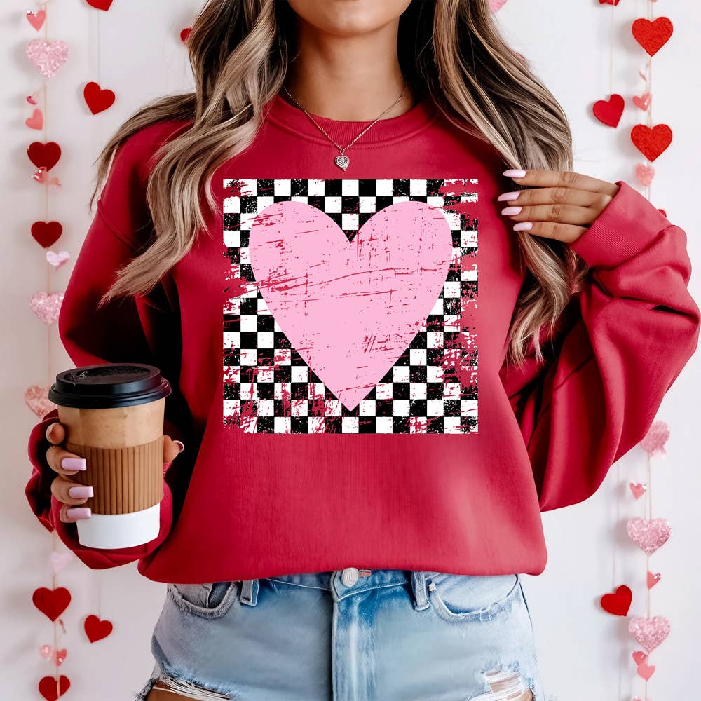 Distressed Checkered Heart Sweatshirt