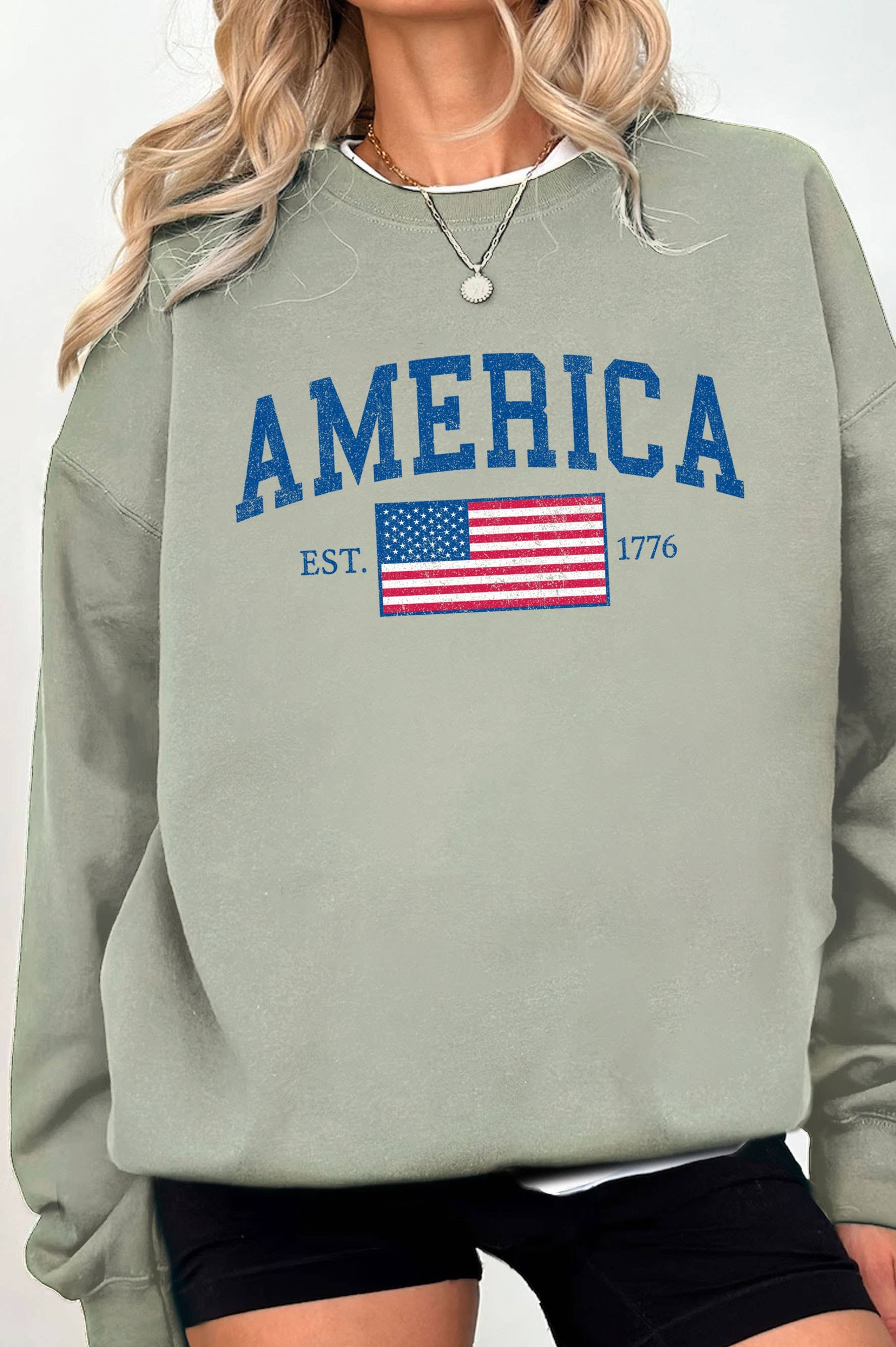 America Flag Graphic Brushed Sweatshirts