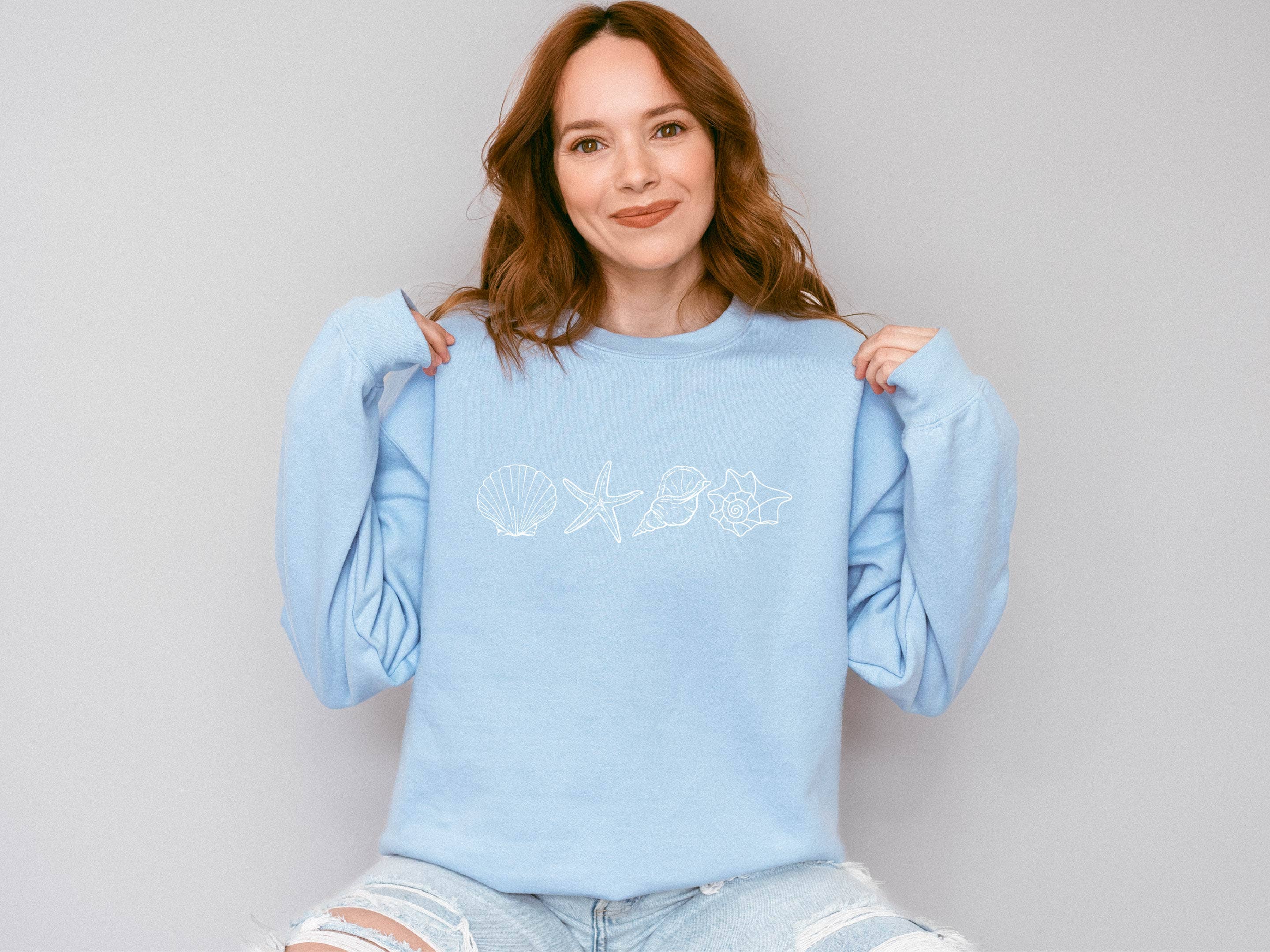 Beach Sweatshirt, Seashells, Beachy, Oversized Sweatshirt