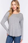 .SI-24969 Long Sleeve Dolman Hi Low Hem Top