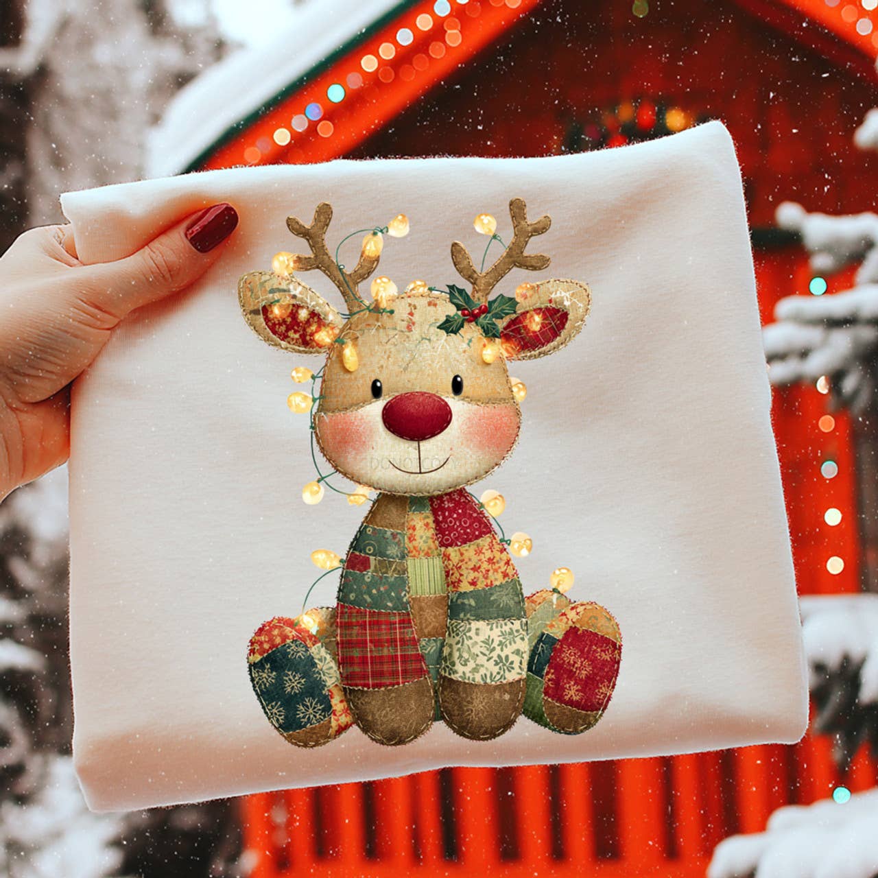 Christmas Patchwork Reindeer Tee