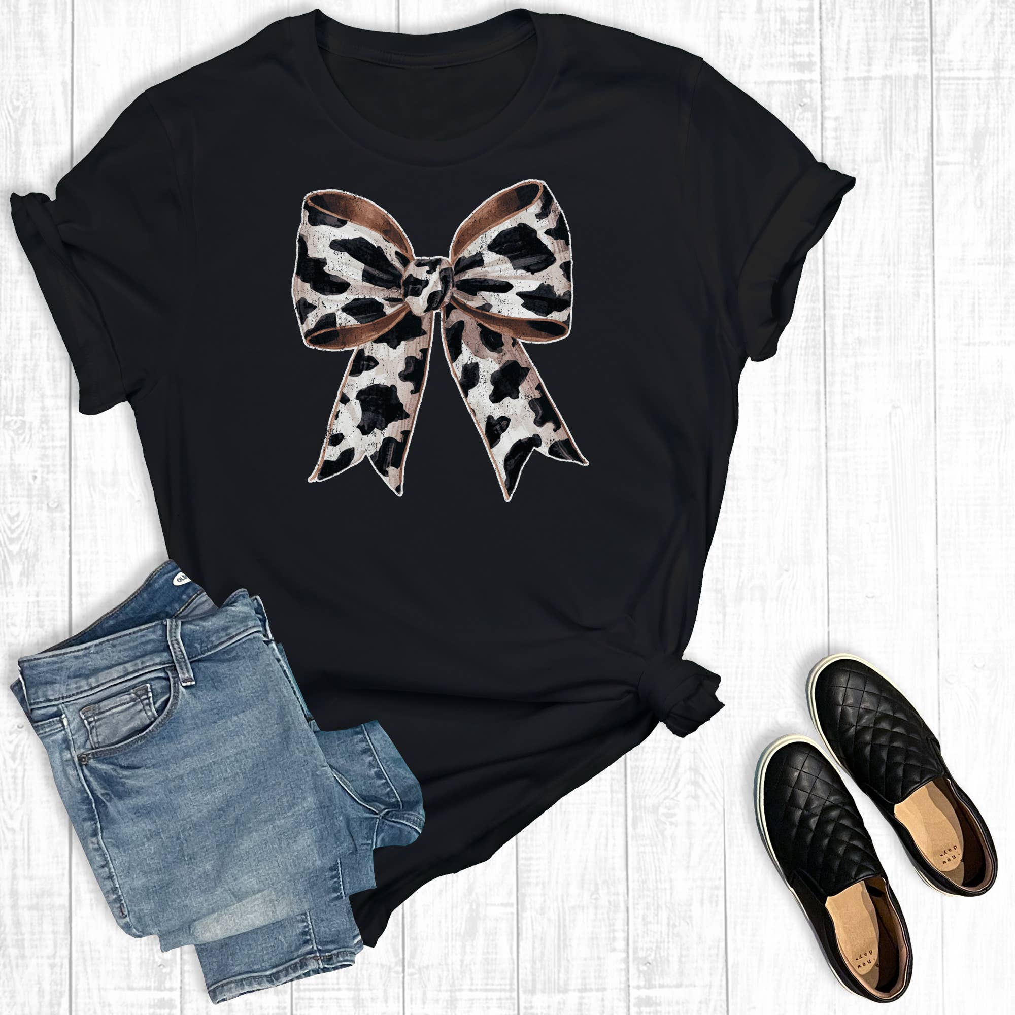 Western Coquette Cow Bow Graphic Tee