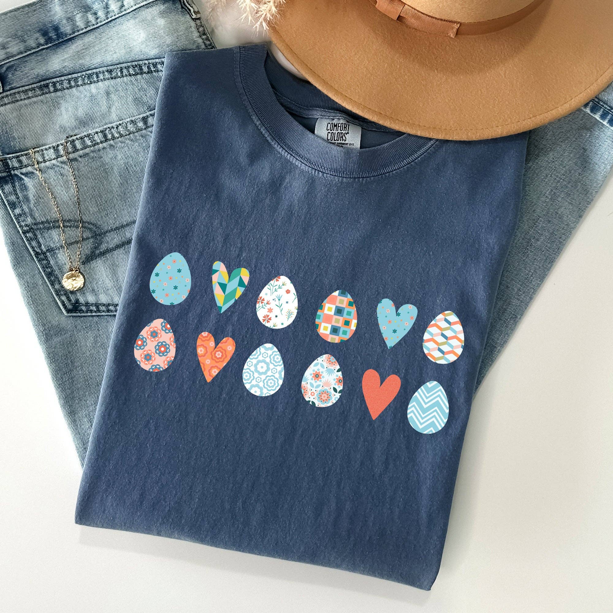 Hearts and Eggs, Colorful Easter Comfort Colors Tshirt