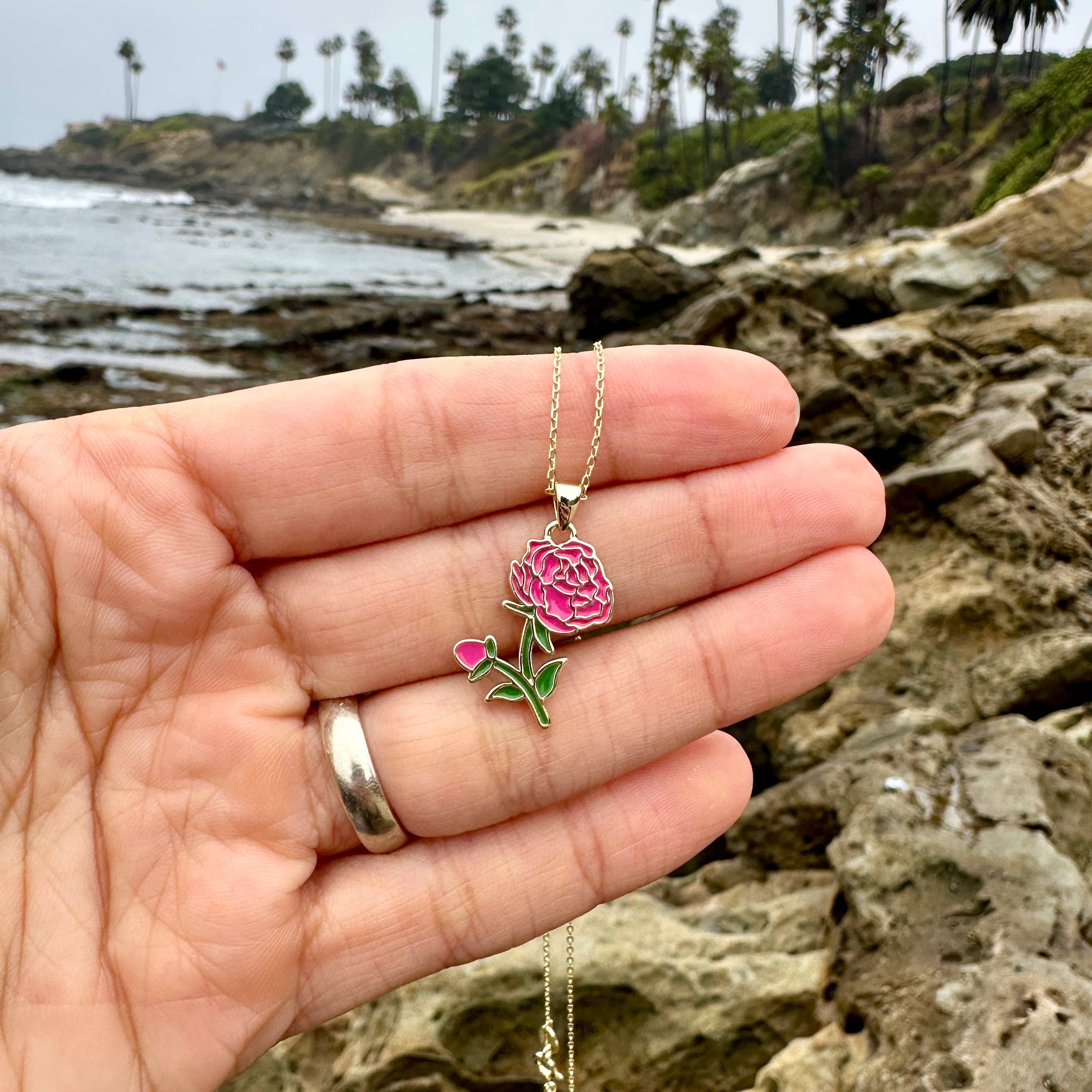 Peony Necklace November Birth Flower Pendant Mothers Day Gif