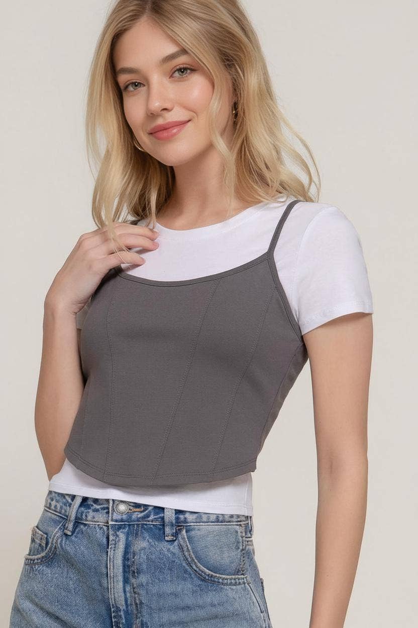 0109 Ponte Corset Detail Top Set SI-27455