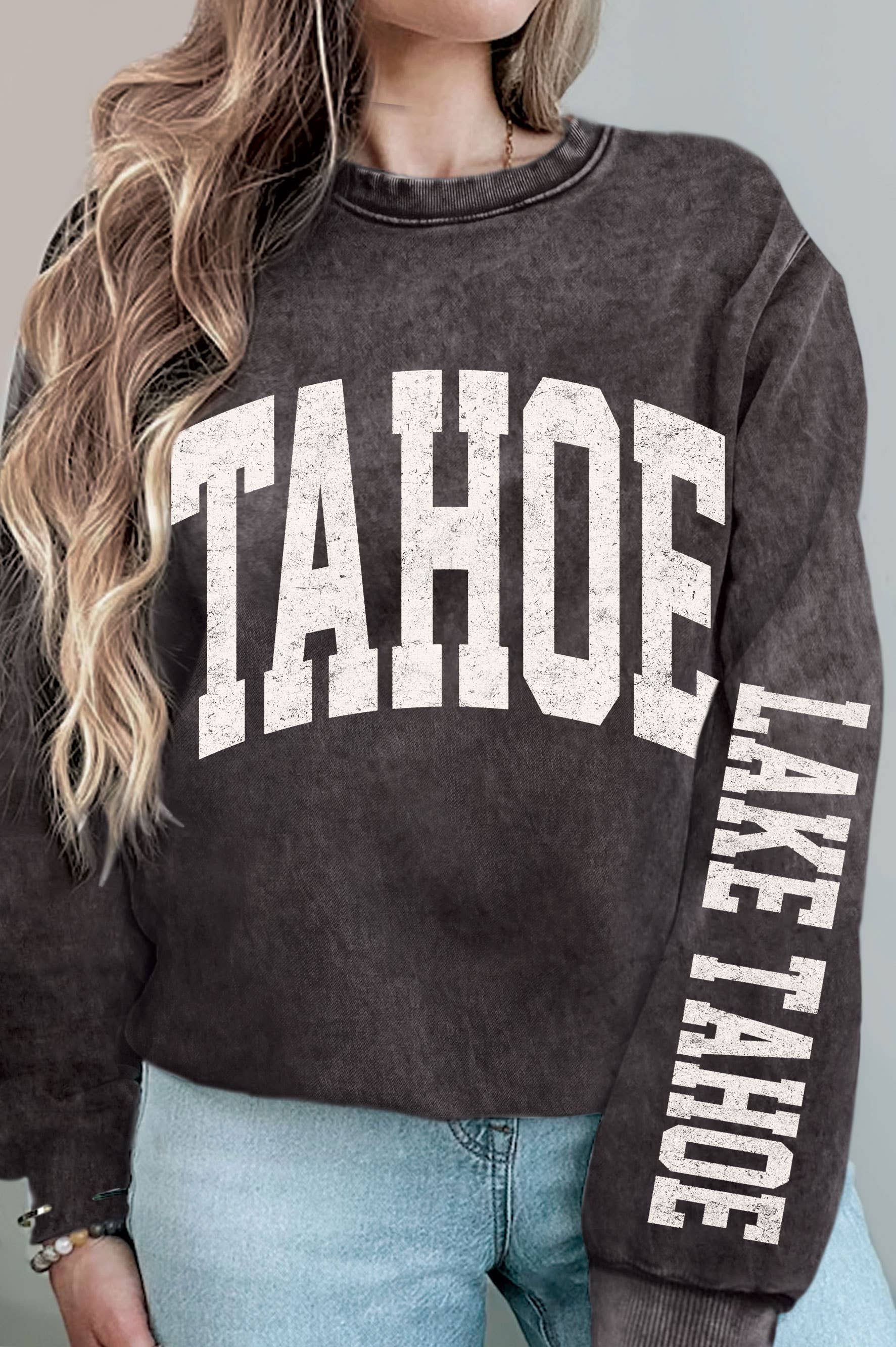 Lake Tahoe Front&Sleeve Graphic Mineral Brushed Sweatshirt