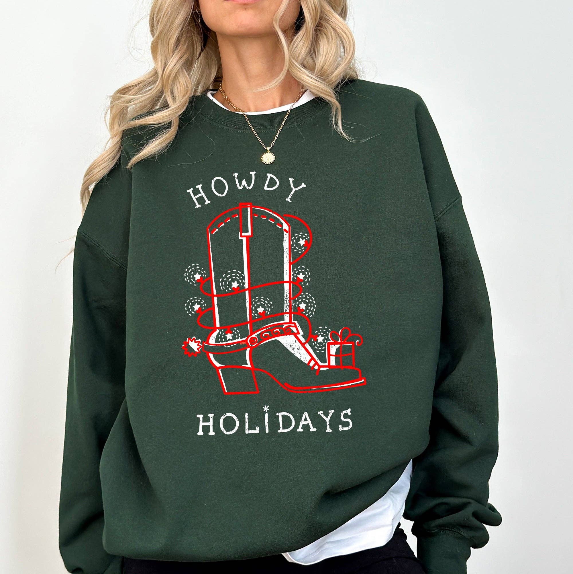 Howdy Holidays, Christmas, Cowboy Boot, Country Sweatshirt