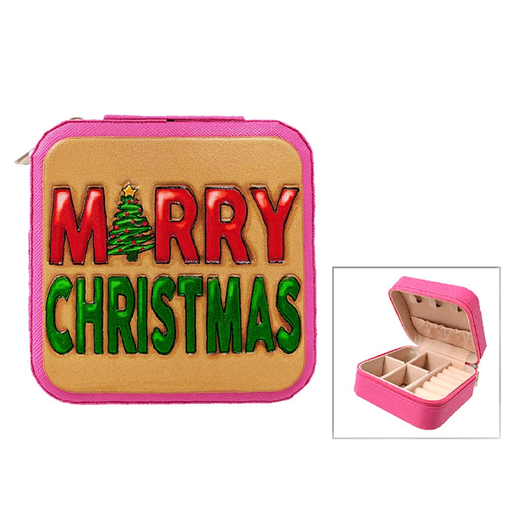 Merry Christmas Design Square Leather Jewelry Box
