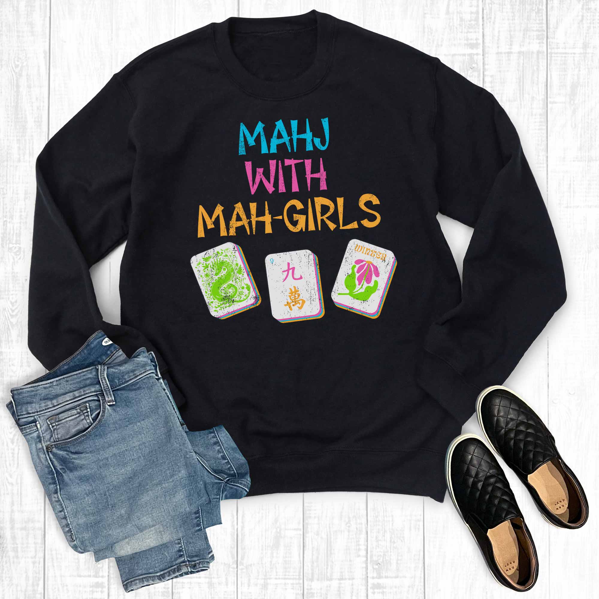 Retro Mahj with Mah Girls Graphic Sweatshirt