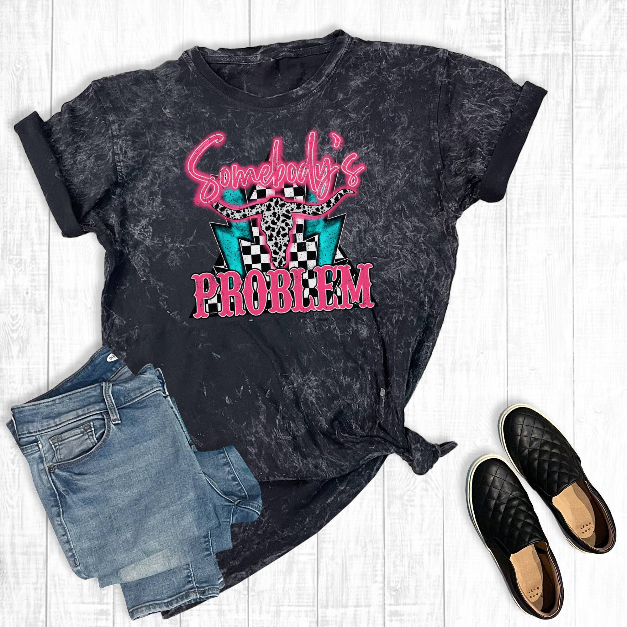 Western Somebody's Problem Mineral Wash Graphic Tee