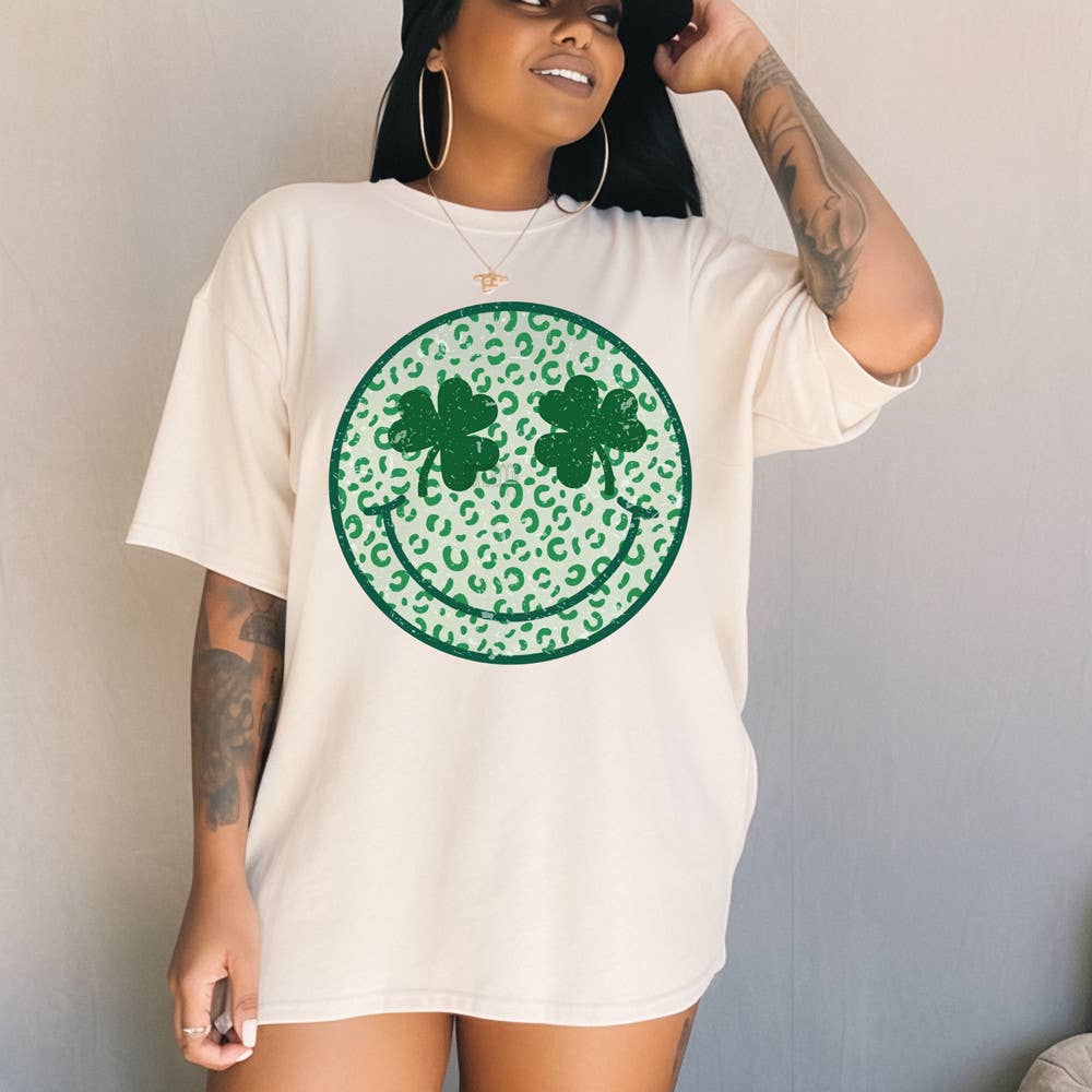 Green Leopard Happy Face Tee