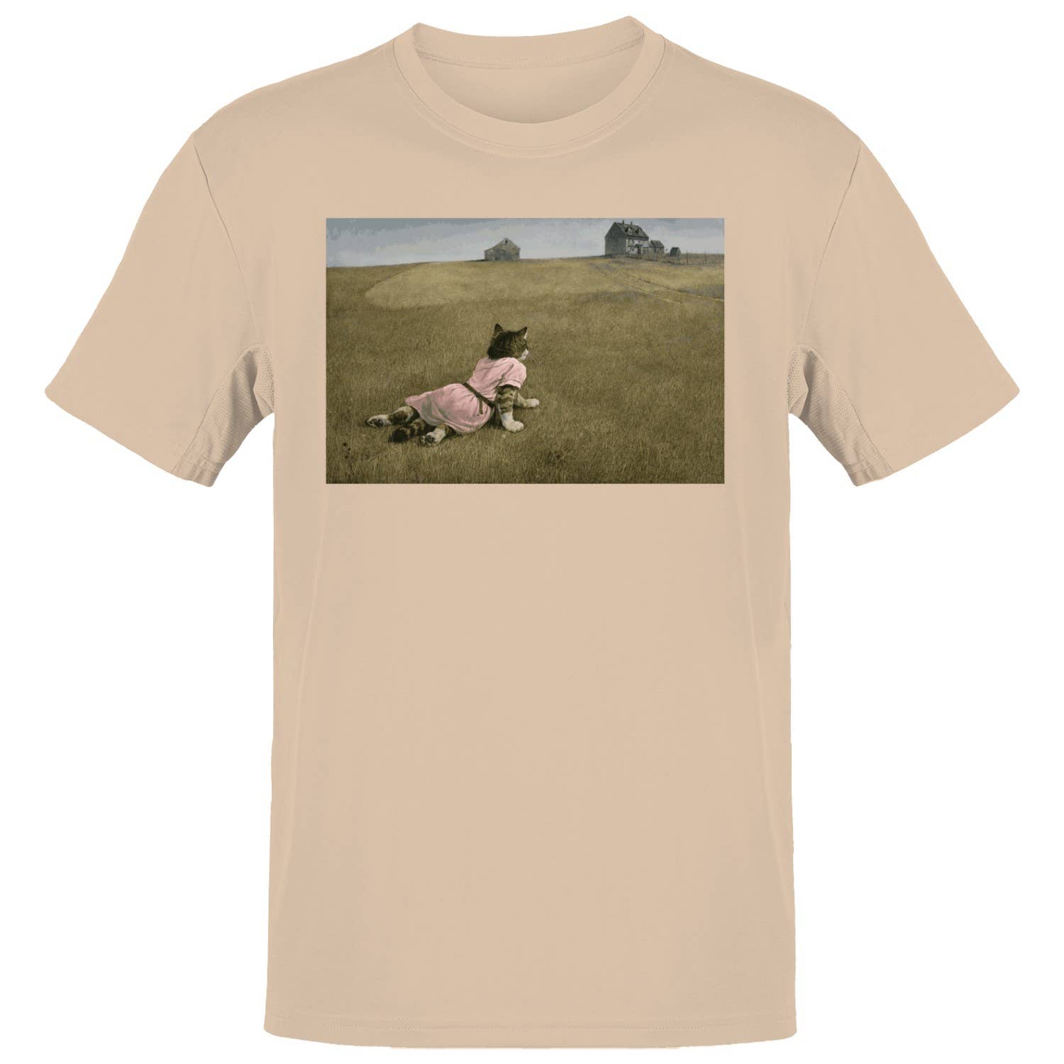 Cat Prairie Landscape Men's T-Shirt Natural