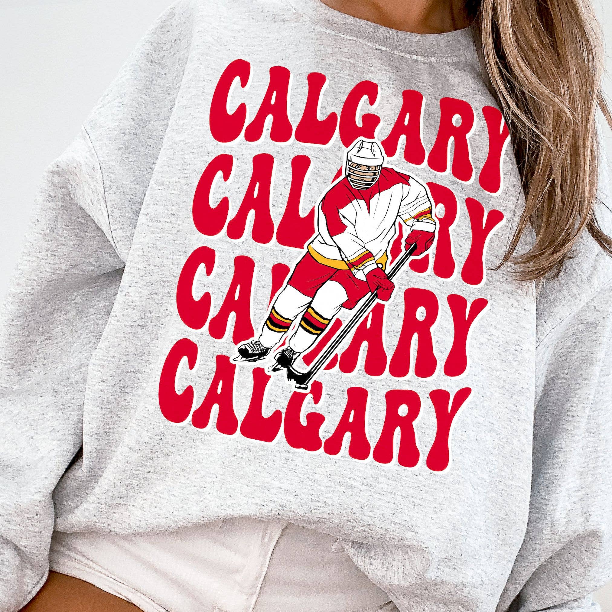 Retro Calgary Flames Hockey Fan  Sweatshirt 1980s Ice