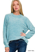 0809 Round Neck Balloon Sleeve Chenille Sweater  SI-26672