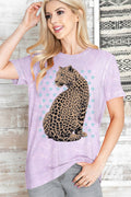 Women Cheetah Graphic Print Mineral Wash Top