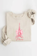 Pink Ribbon Paris Graphic Brushed Sweatshirts