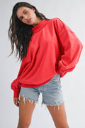 9164HK Oversized Mock Neck Washed Sweatshirt