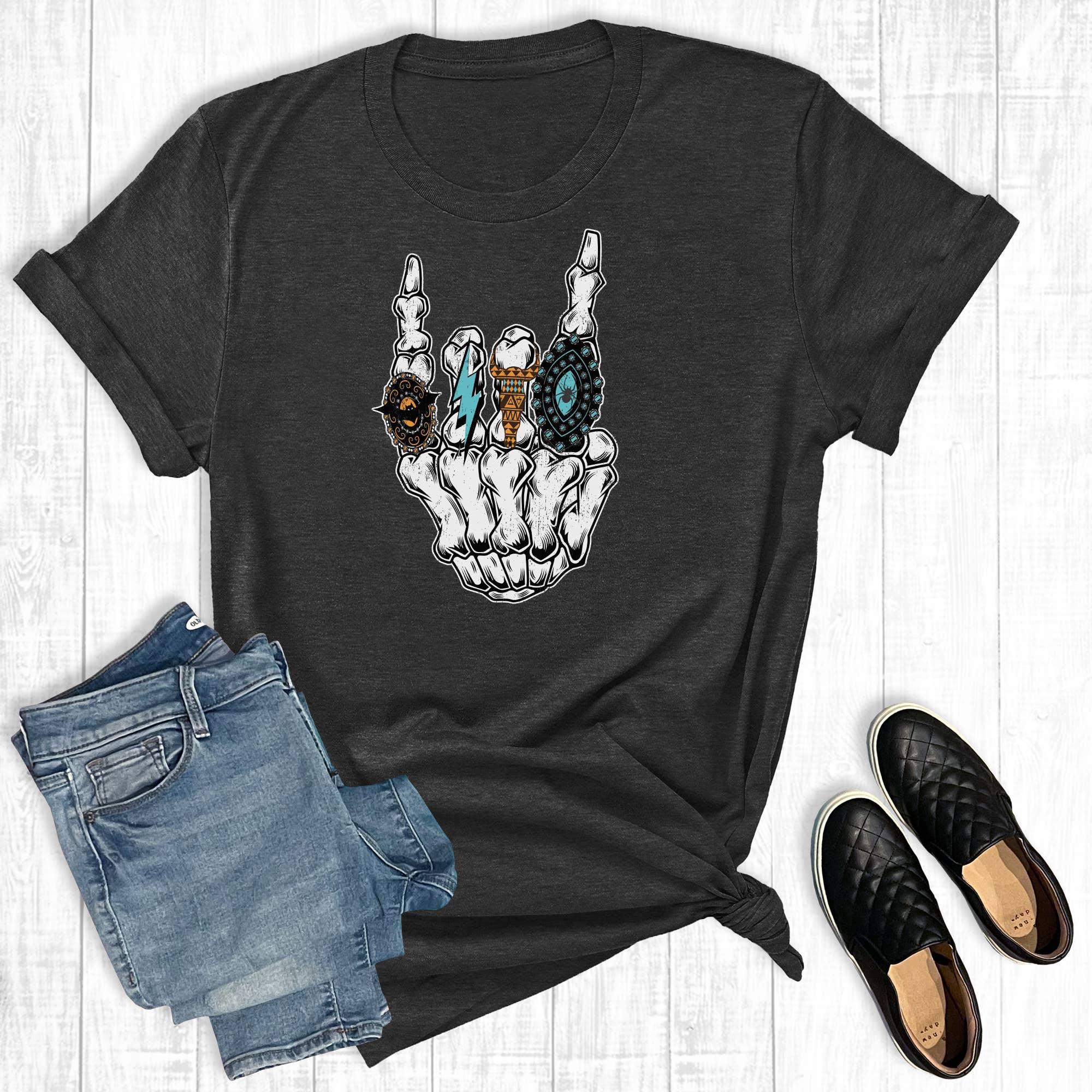 Western Halloween Turquoise Rock and Roll Graphic Tee