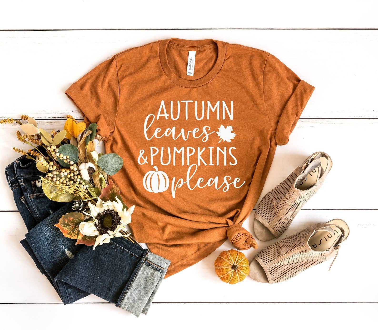 Autumn Leaves and Pumpkins Please T-Shirt