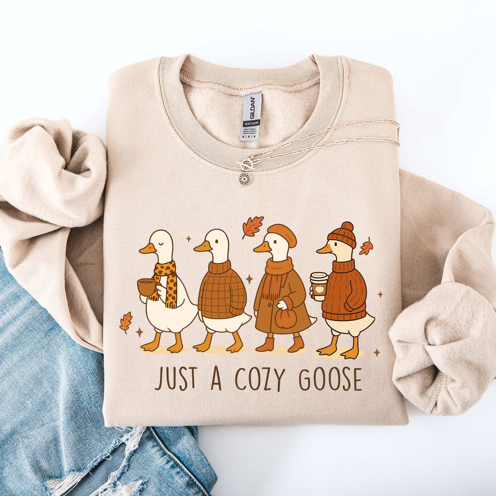 Just A Cozy Goose, Cute Autumn Fall Pumpkin Spice Sweatshirt