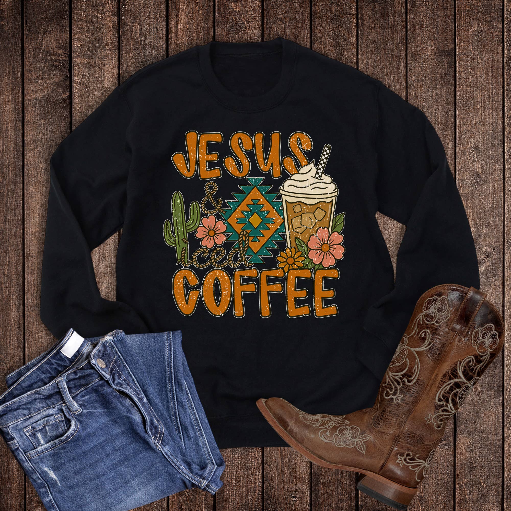 Western Jesus and Iced Coffee Sweatshirt