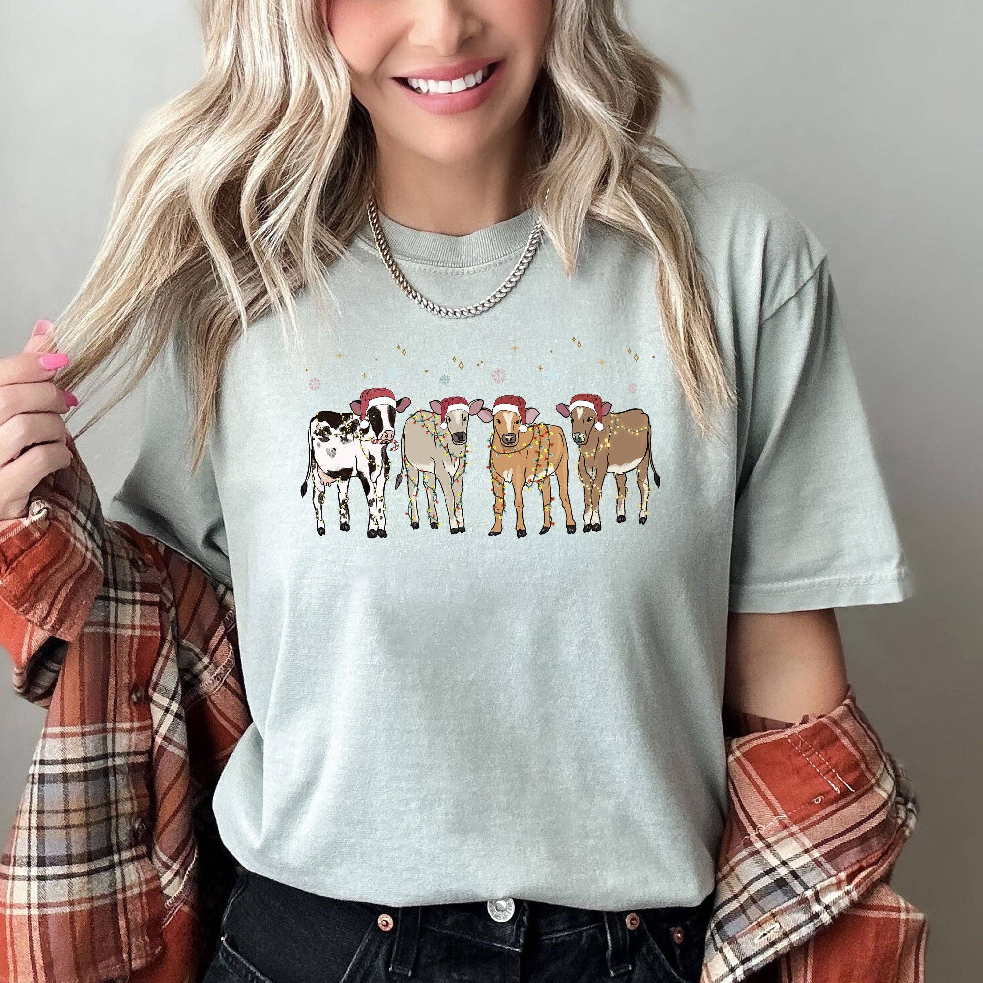 Christmas Calves, Holstein, Cow Lovers, Farm Life T-Shirt