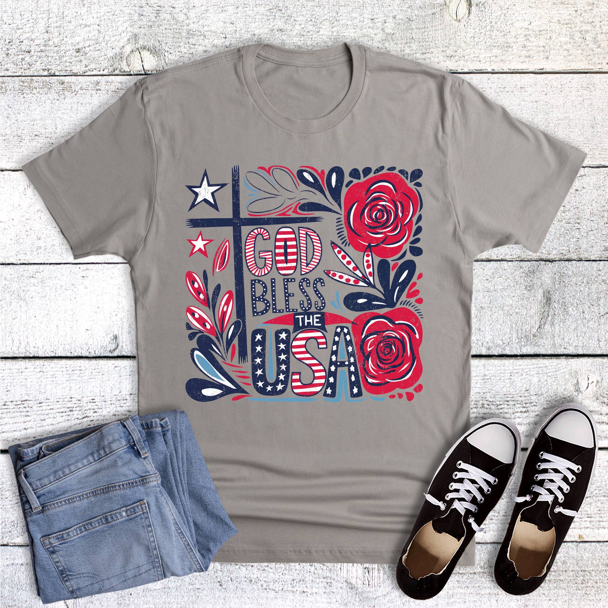 Patriotic Boho God Bless the USA Graphic Tee
