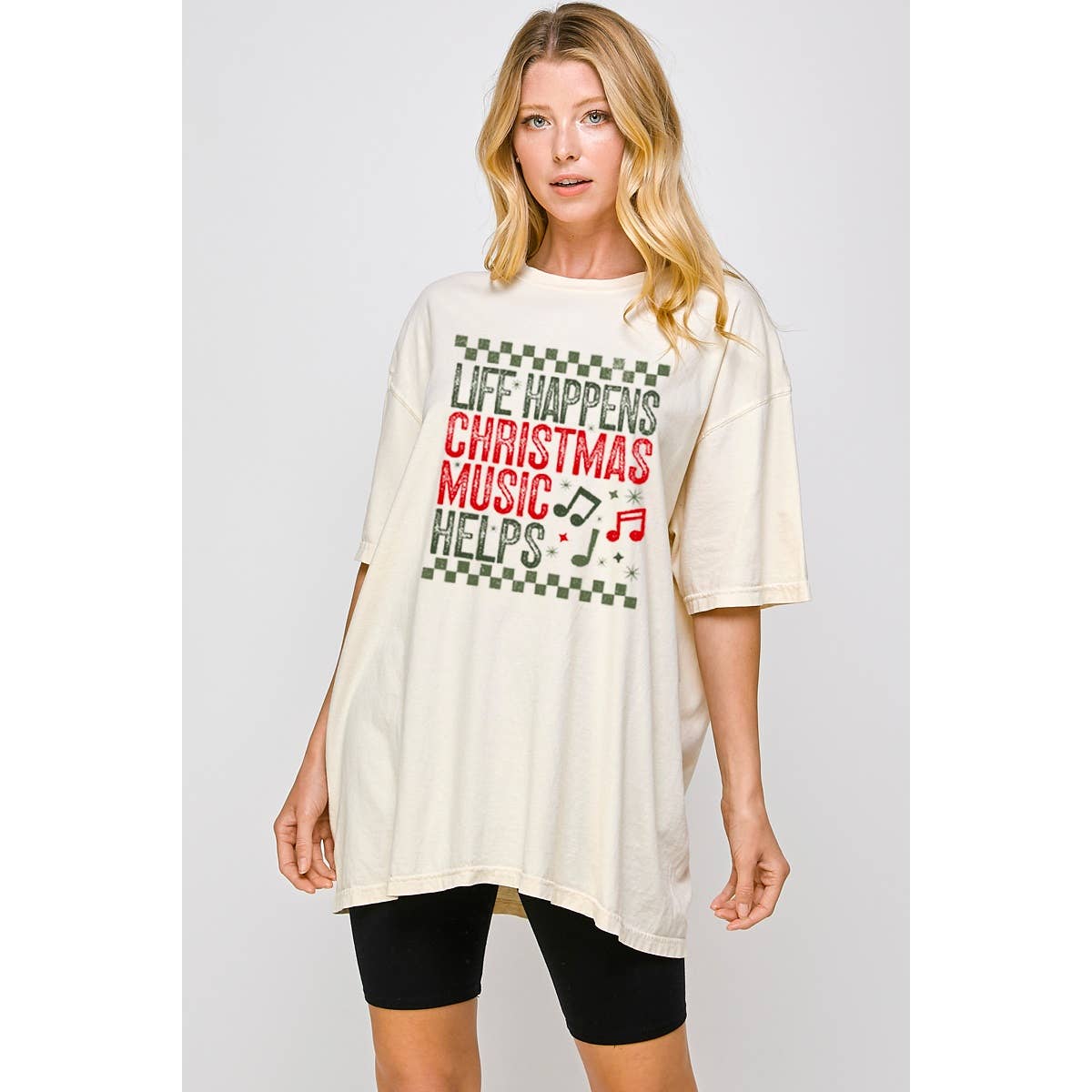 Life Happens Christmas Musig Helps Vintage Graphic Oversized