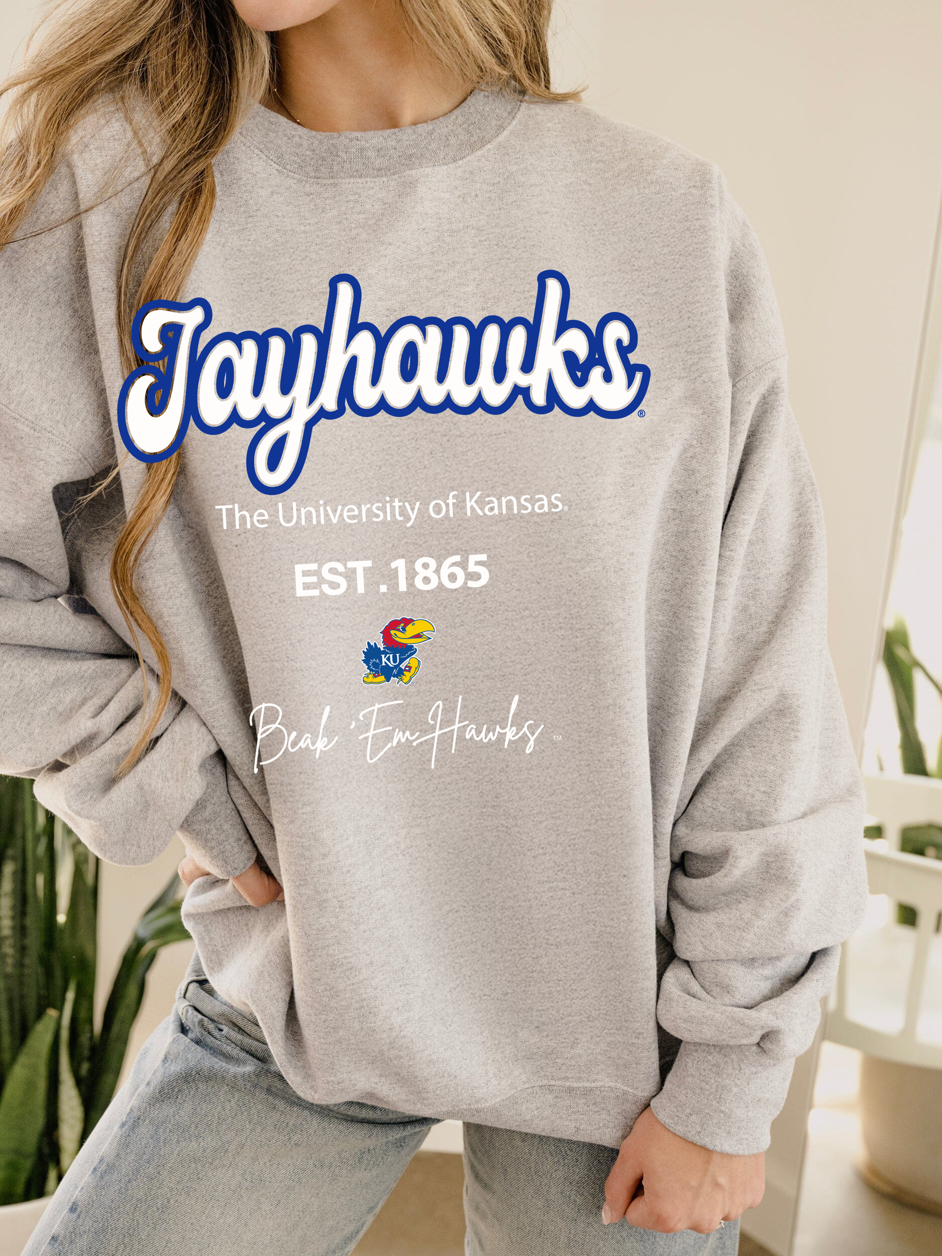 Ku Jayhawks Letterman Gray Chrome Hi-Dive Sweatshirt