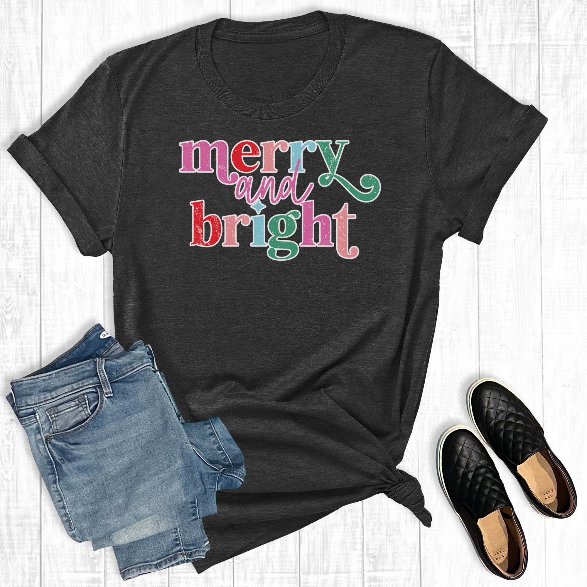 Retro Christmas Merry and Bright Graphic Tee