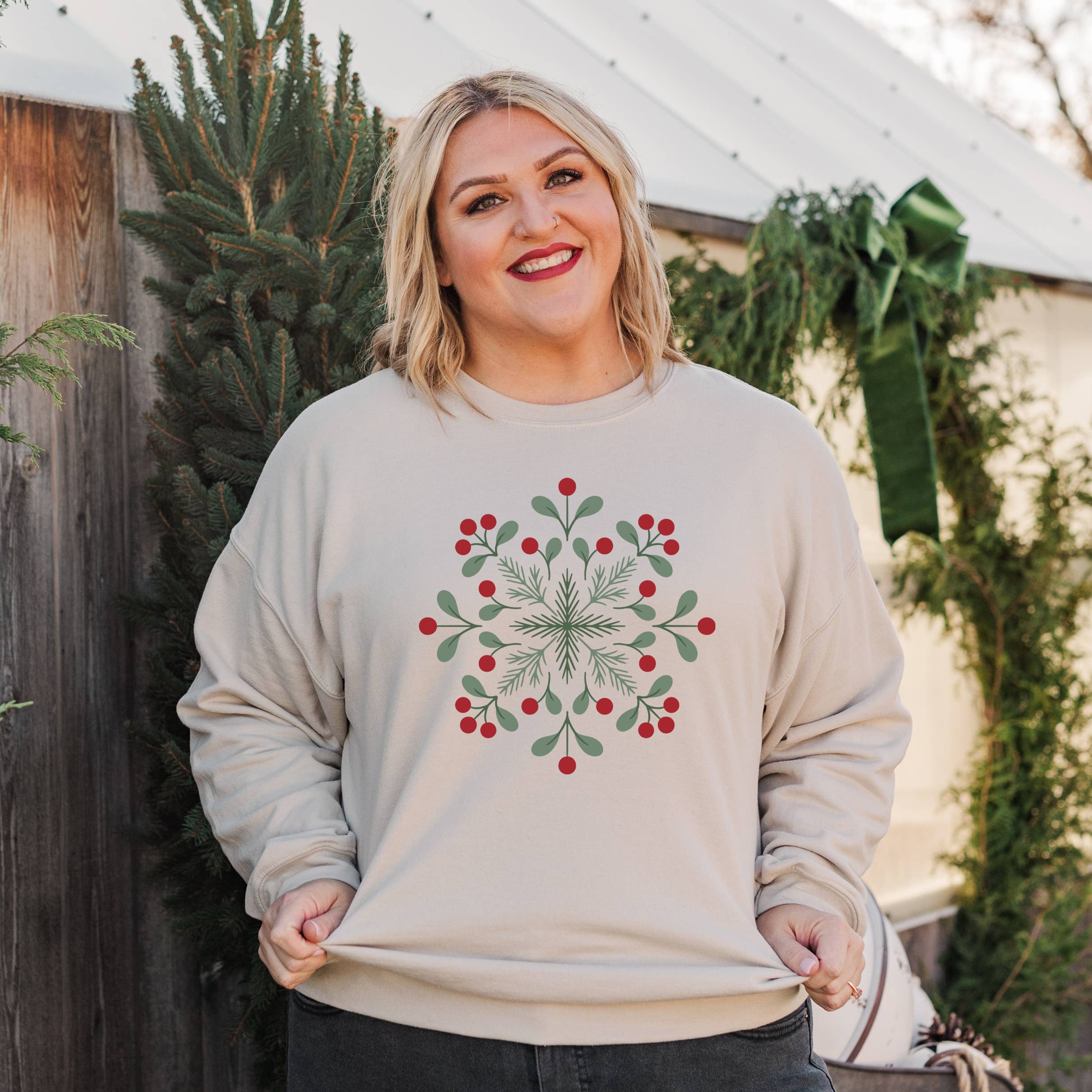 Holly Snowflake Crewneck Sweatshirt | Christmas Sweatshirt