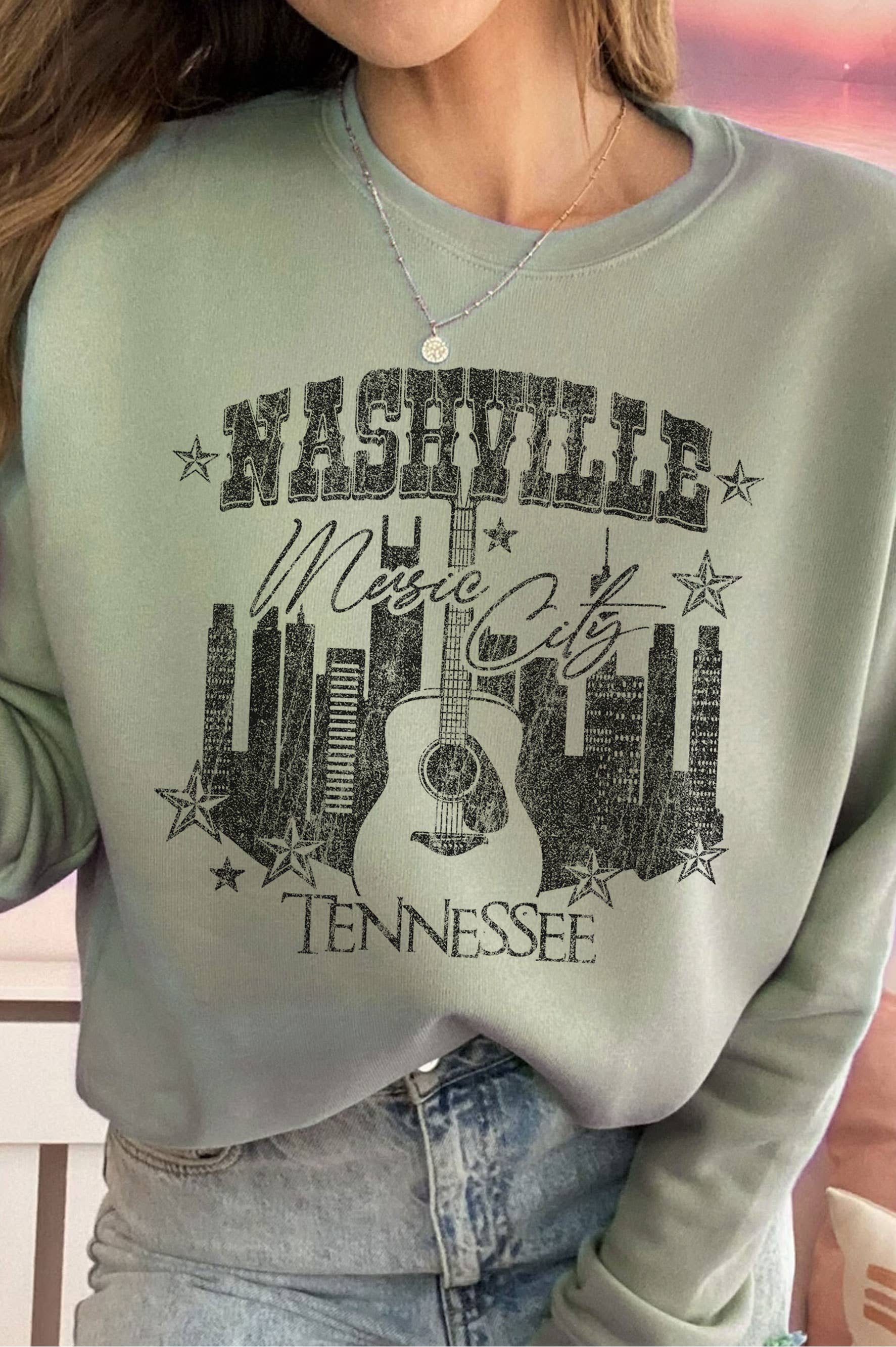 Nashville Music City Graphic Brushed Sweatshirts