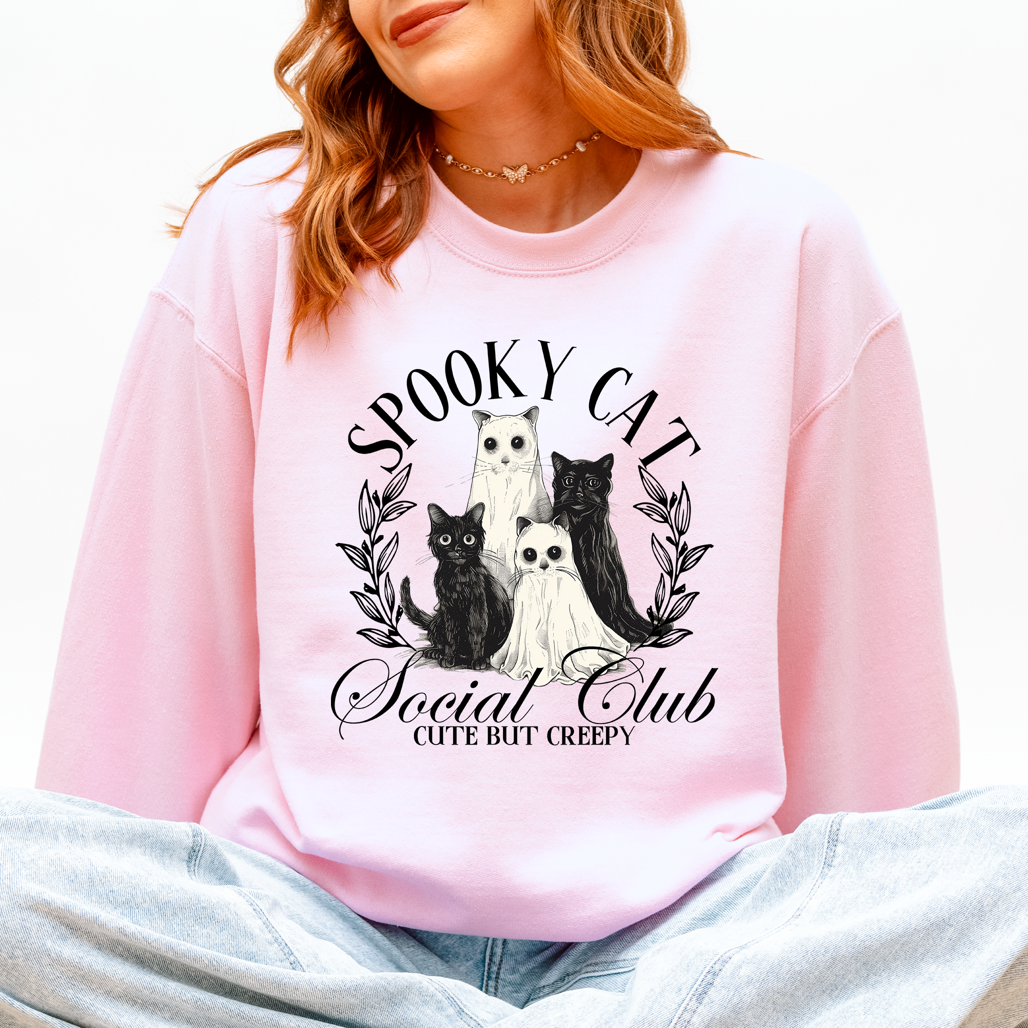 Spooky Cat Social Club, Cute, Halloween, Ghosts Sweatshirt