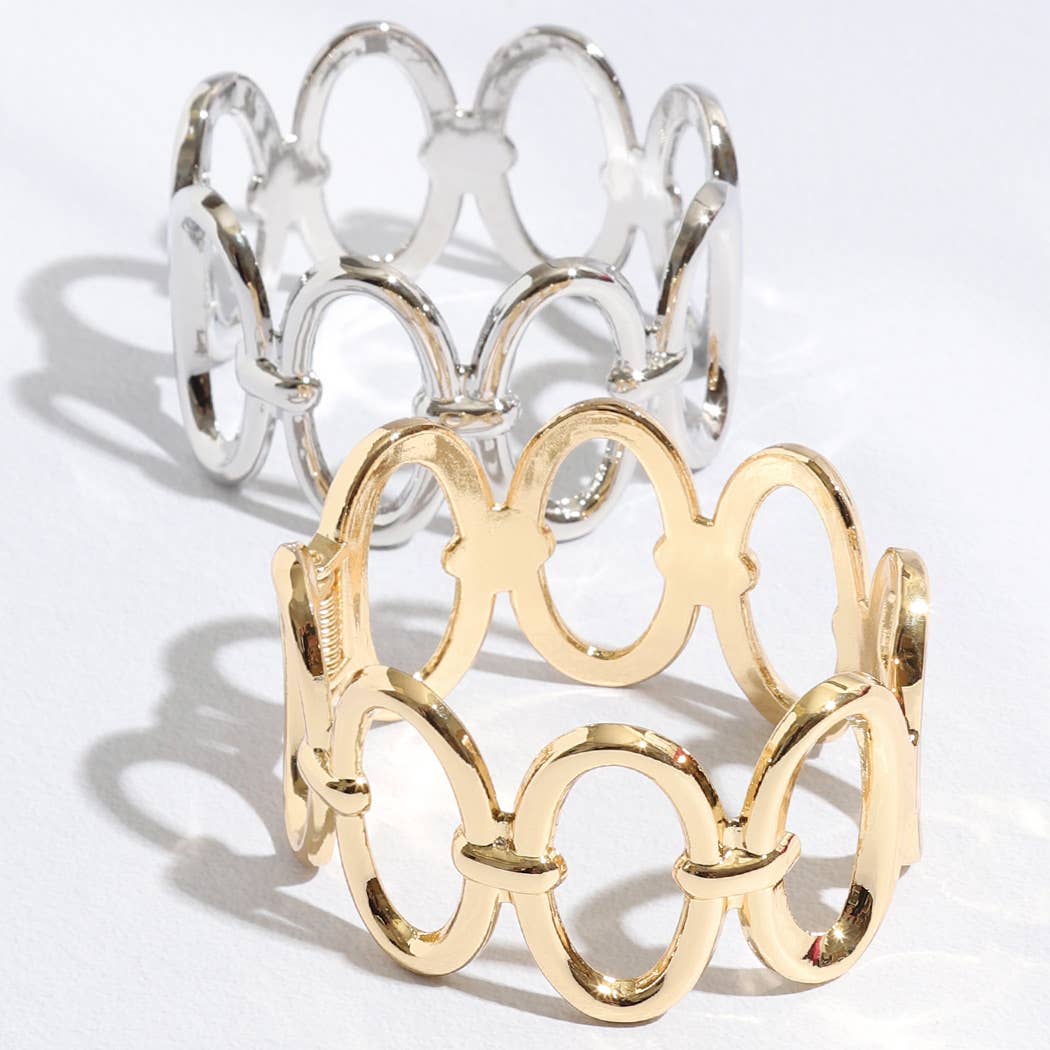 Connected Oval Shape Gold&Rhodium Plated Bracelet