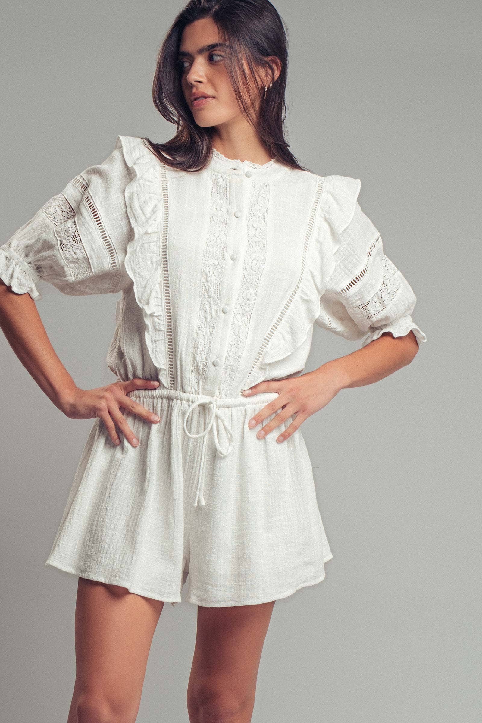 Lace & Ruffle Cotton Romper