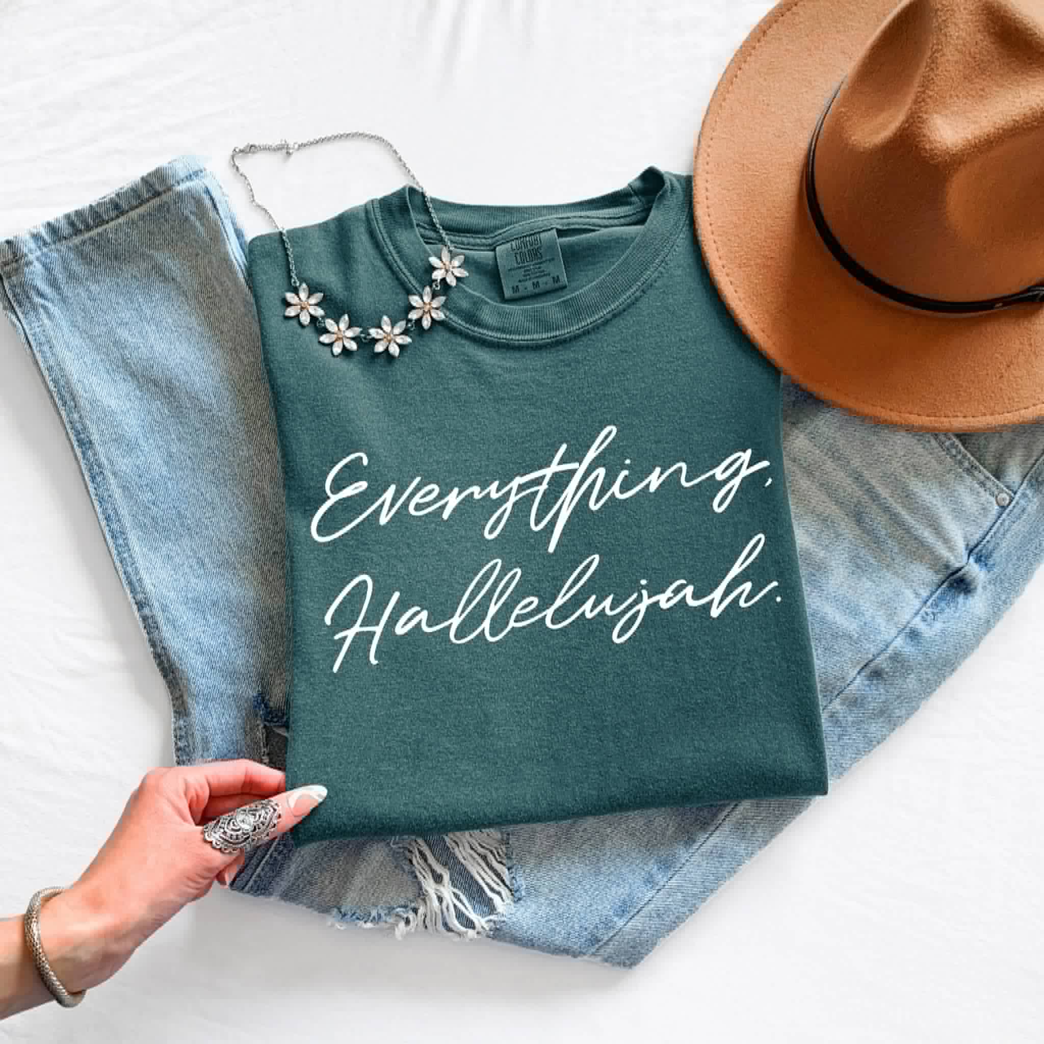 Everything Hallelujah Blue Spruce Faith Based Graphic Tee